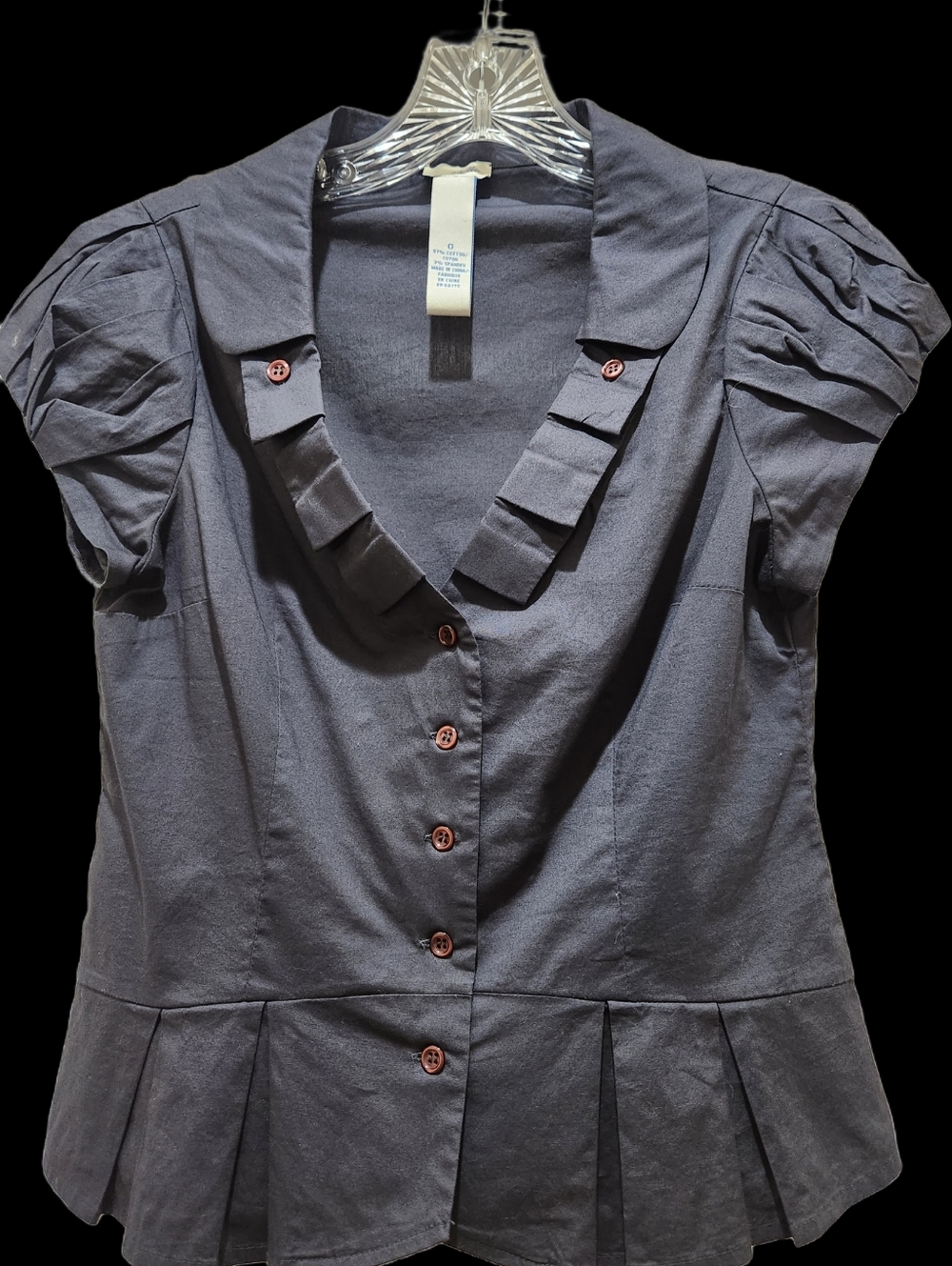 Odille Charcoal Pleated Sleeve Button-Front Blouse From Anthropologie